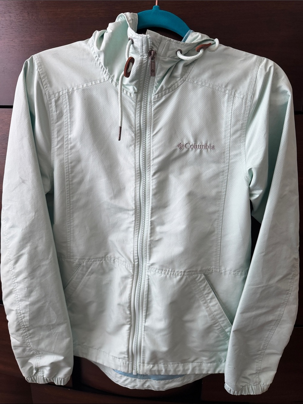 Columbia Women’s Mint Green Hooded Rain Jacket